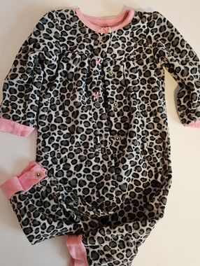 Carter's Pink Trim Leopard Print One-Piece Pajama 12M
